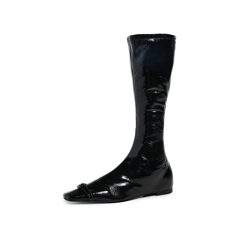 Courrèges Flat Buckle Vinyl Boots Black 41
