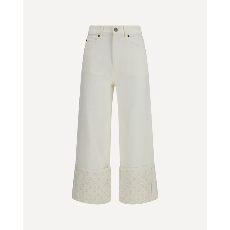 Tory Burch T Monogram Straight-Leg Jeans mit Kontrastaufschlag