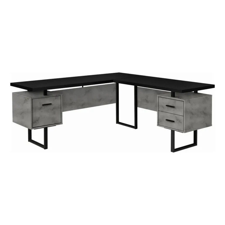 Concrete and Black L-Shaped Desk