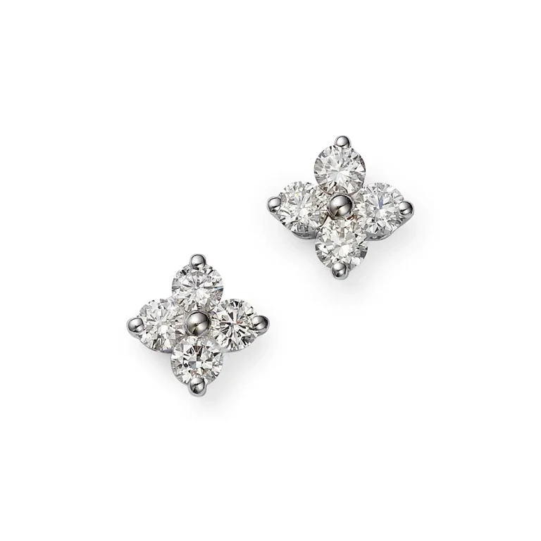 Diamond Clover Stud Earrings in 14K White Gold, 0.50 tcw