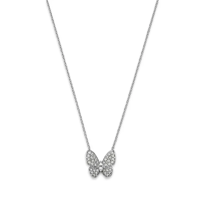 Diamond Pave Cut Butterfly Pendant Necklace in 14K White Gold, 0.33 tcw