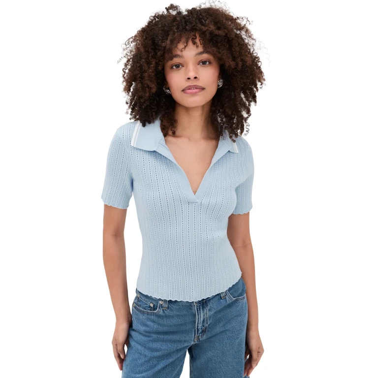 Joe's Jeans The Jess Pointelle Polo Shirt Powder Blue L
