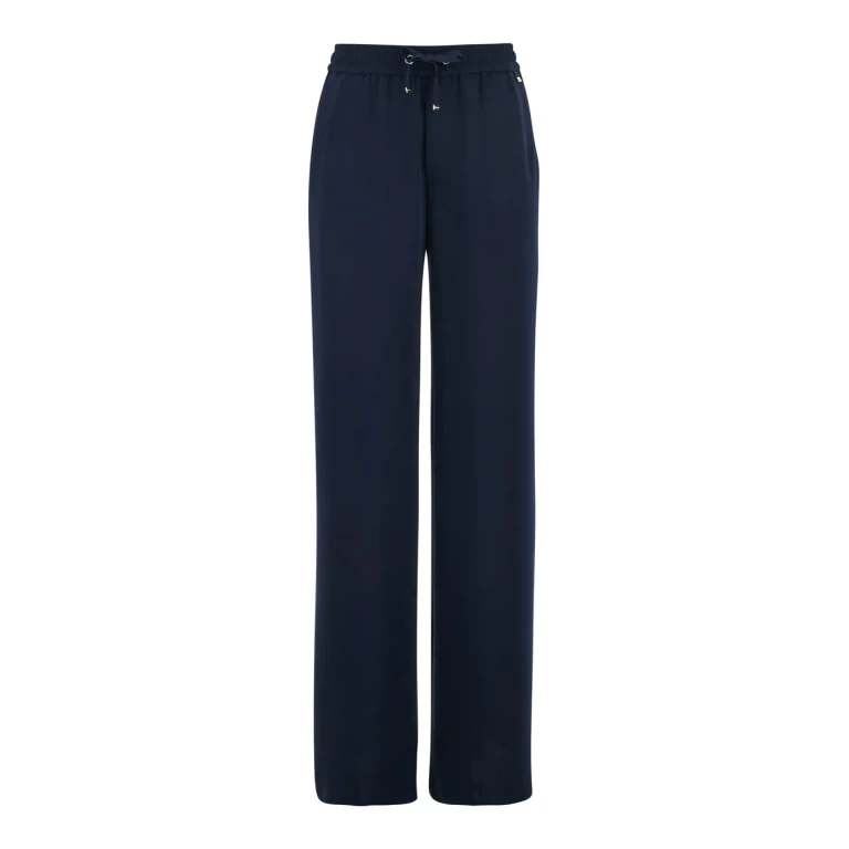 Herno Blue Pants With Elastic Waist And Drawstring And Logo Plate On Drawstring In Tech Fabric For Women