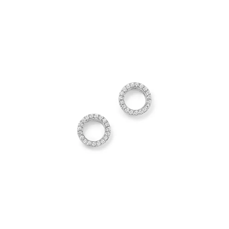 Diamond Circle Stud Earrings in 14K White Gold, .20 tcw