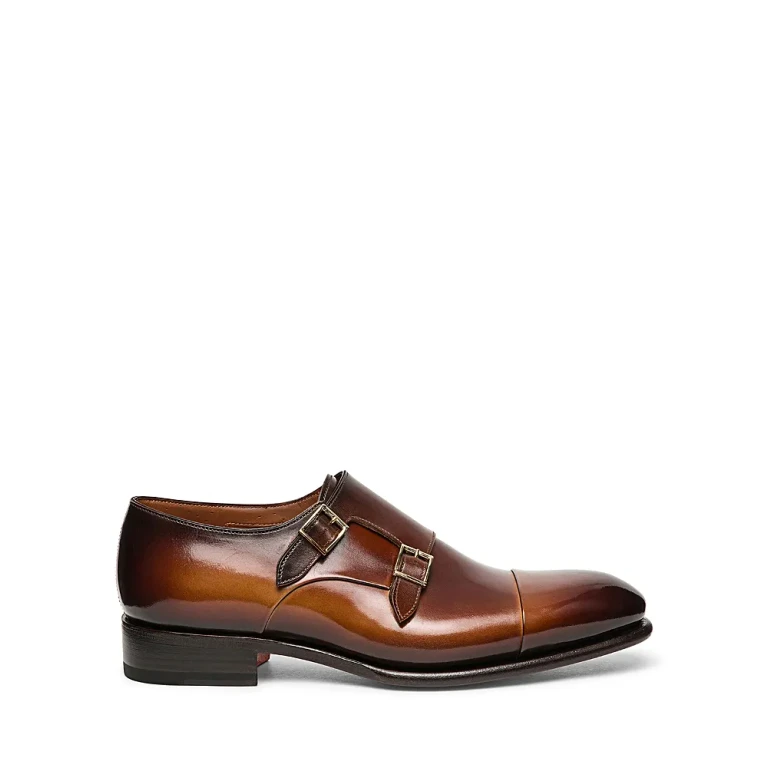 Santoni Men's Carter Cap Toe Double Monk Strap Dress Shoes