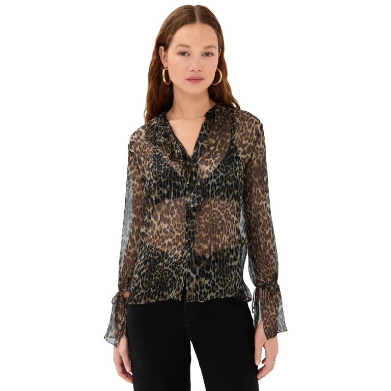 Nili Lotan Cecily Shirt Metallic Leopard M