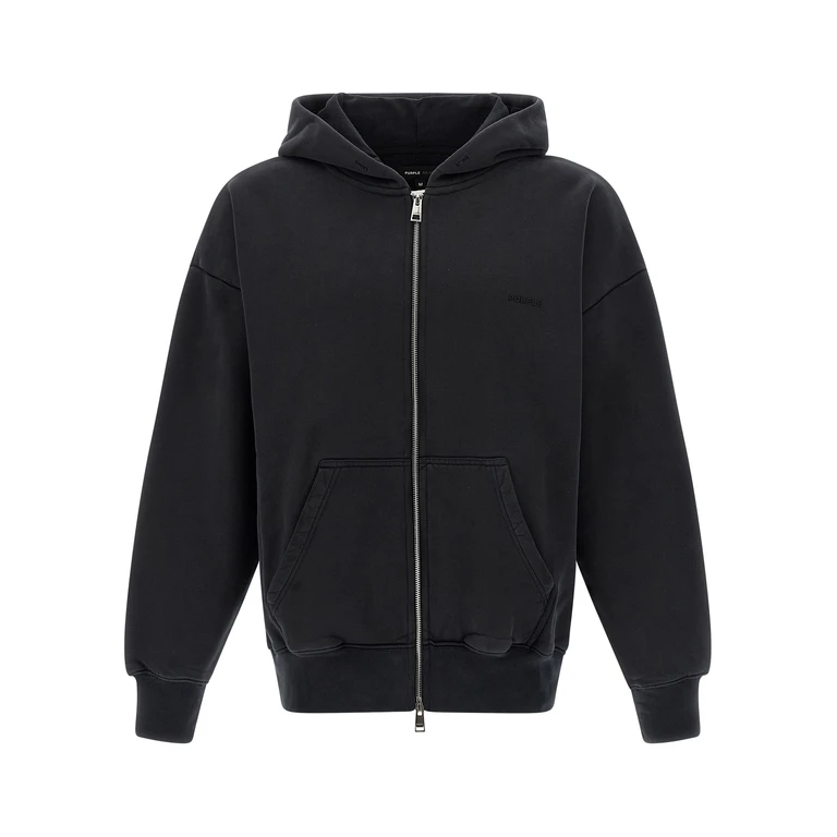 Purple Hoodie Black Cotton Sweatshirt - Men