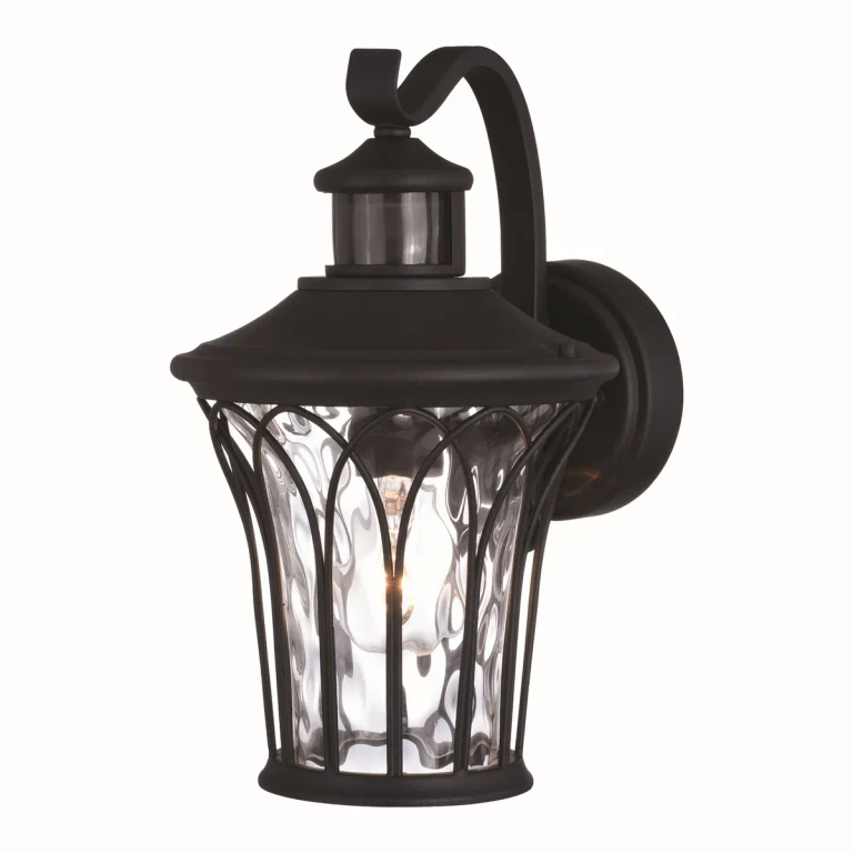 Textured Black One Light Outdoor Motion Sensor Wall Mount from the Abigail Collection