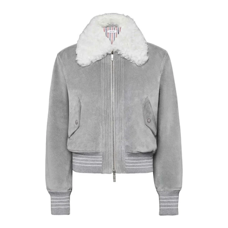 Thom Browne Manteau En Cuir - Gris