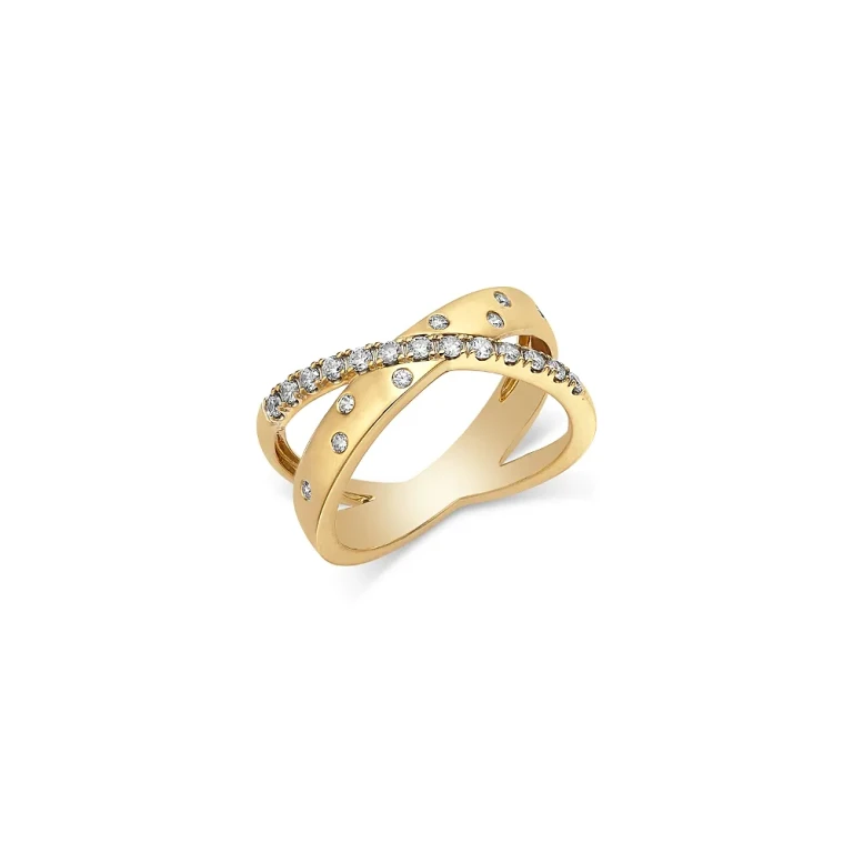 Diamond Crossover Ring in 14K Yellow Gold, 0.33 tcw