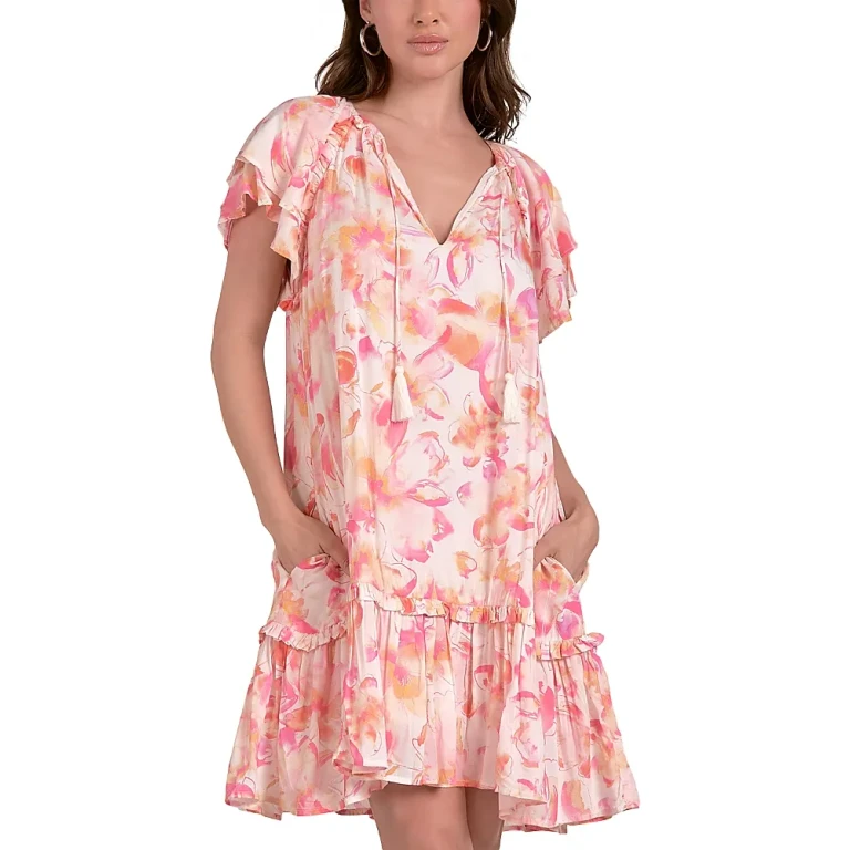 Elan Ruffled Short Sleeve Dress