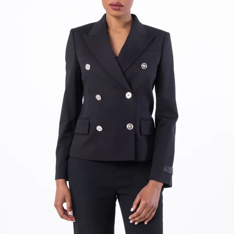 Versace Crop Double-Breasted Wool Blazer