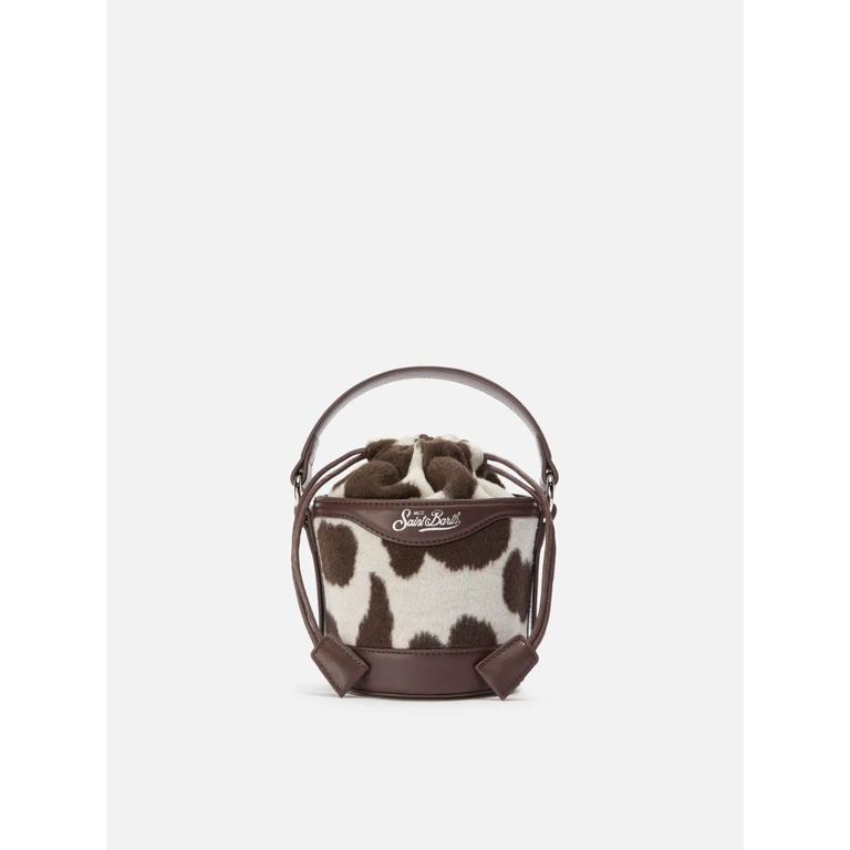Mc2 Saint Barth Mila Tweed Bucket Bag Cow-Print Wool Blend White - Unisex