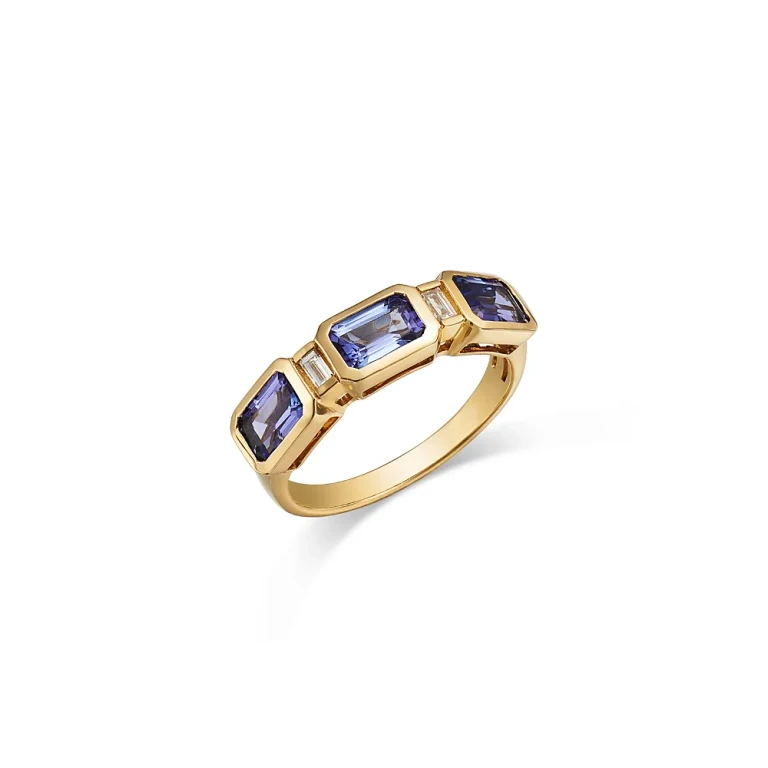 Tanzanite & Diamond Bezel Ring in 14K Yellow Gold