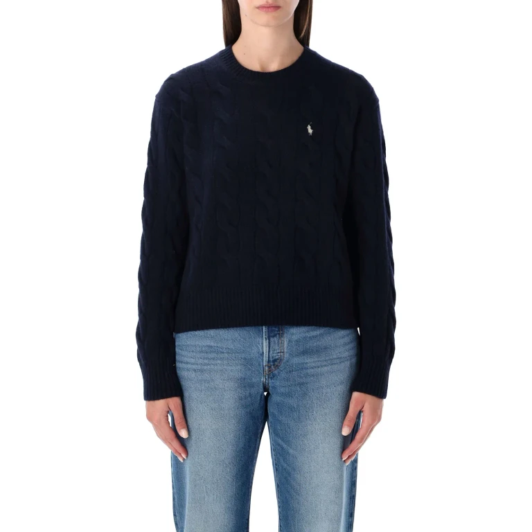 Cable-Knit Wool Jumper with Embroidered Pony Logo (211A91216003)