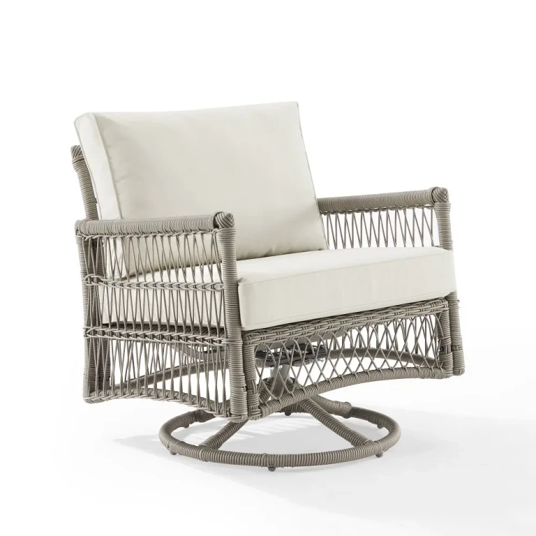 Thatcher Beige Outdoor Wicker Swivel Rocker Chair