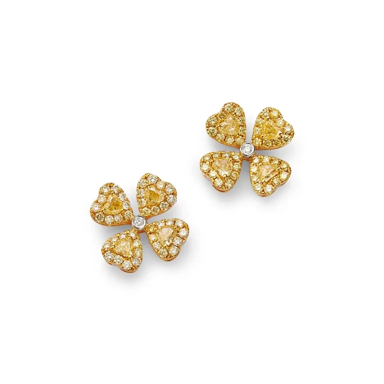 White & Yellow Diamond Flower Stud Earrings in 14K White & Yellow Gold, 2.27 tcw