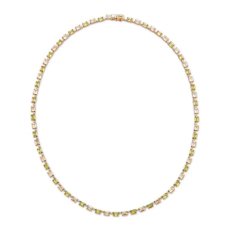 Peridot, Lemon Quartz & Diamond Collar Necklace in 14K Yellow Gold, 17