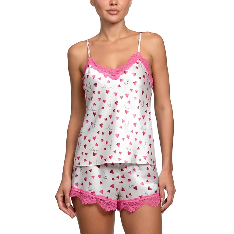 In Bloom by Jonquil Stretch Satin Novelty Heart Shortie Cami Short Pajama Set