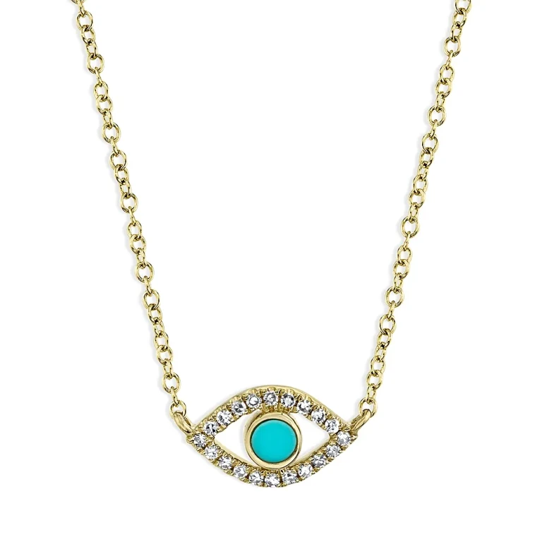 14K Yellow Gold Turquoise & Diamond Eye Pendant Necklace, 18 - Exclusive