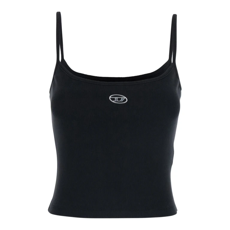 Diesel Ribbed Stretch Cotton Top With Metallic Oval D Logo