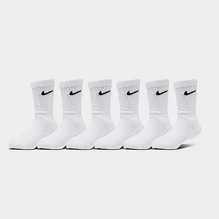 Nike Little Kids Dri-Fit Crew Socks (6-Pack) in White Size: 5-7