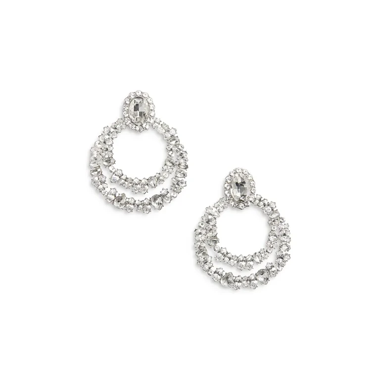 Self-Portrait Crystal Double Hoop Clip On Earrings