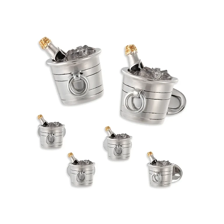 Champagne Bucket Sterling Silver Stud & Cufflink Set