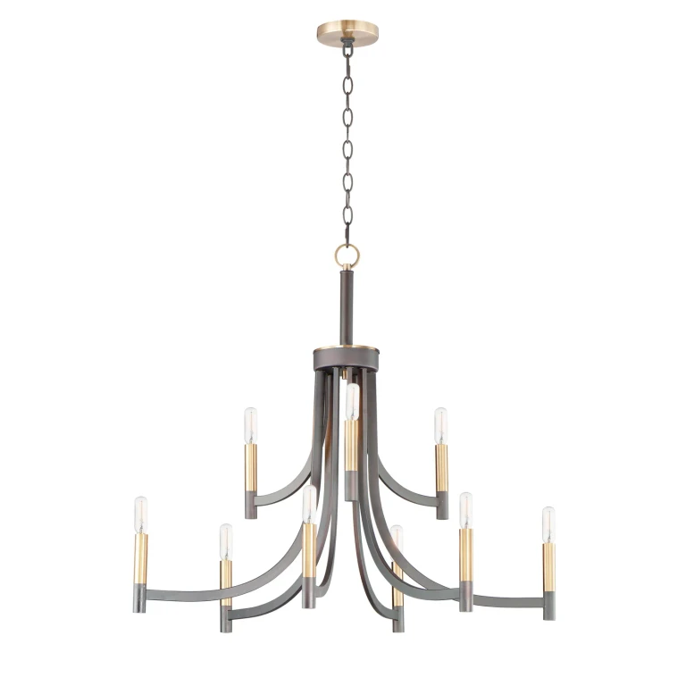 Maxim Lyndon 9-Light Transitional Chandelier in Bronze and Antique Brass