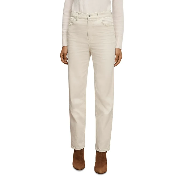 Veronica Beard Leah Mid Rise Straight Jeans in Ecru