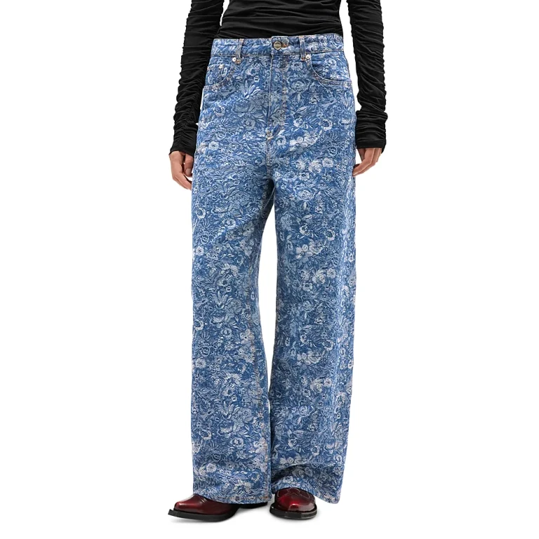 Ganni Tapestry Baggy Jeans in Mid Blue Stone