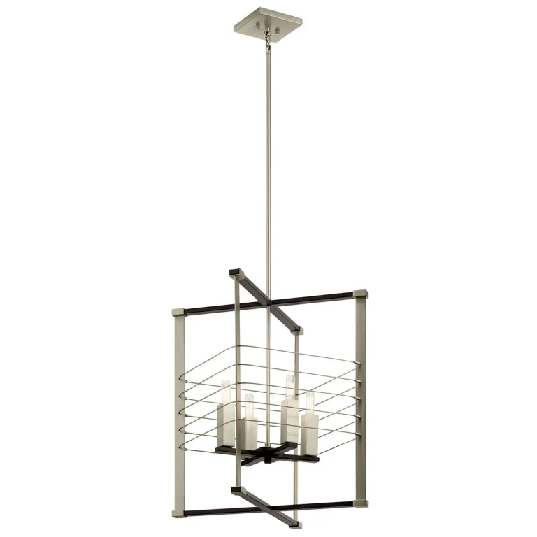 Lente 4-Light Industrial Foyer Pendant in Midnight Oak