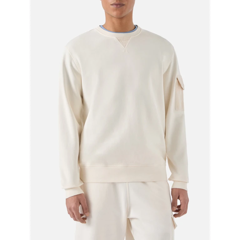 Mc2 Saint Barth Cream Chester Fleece Sweatshirt With Sleeve Pocket White - Men