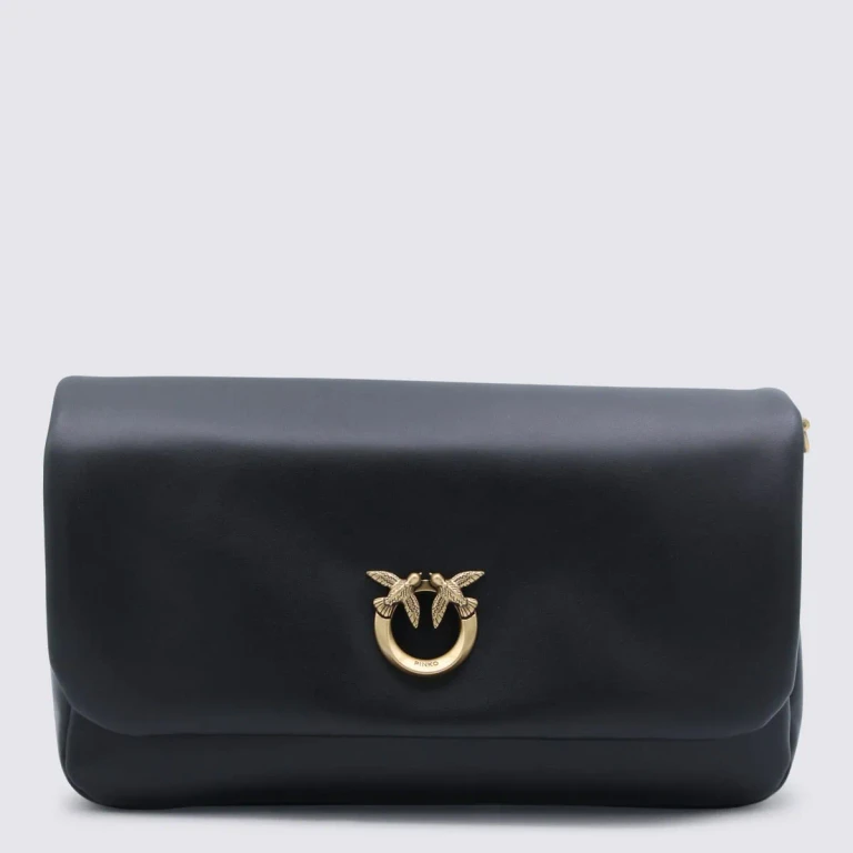 Pinko Black Leather Pink Soft Baguette Shoulder Bag