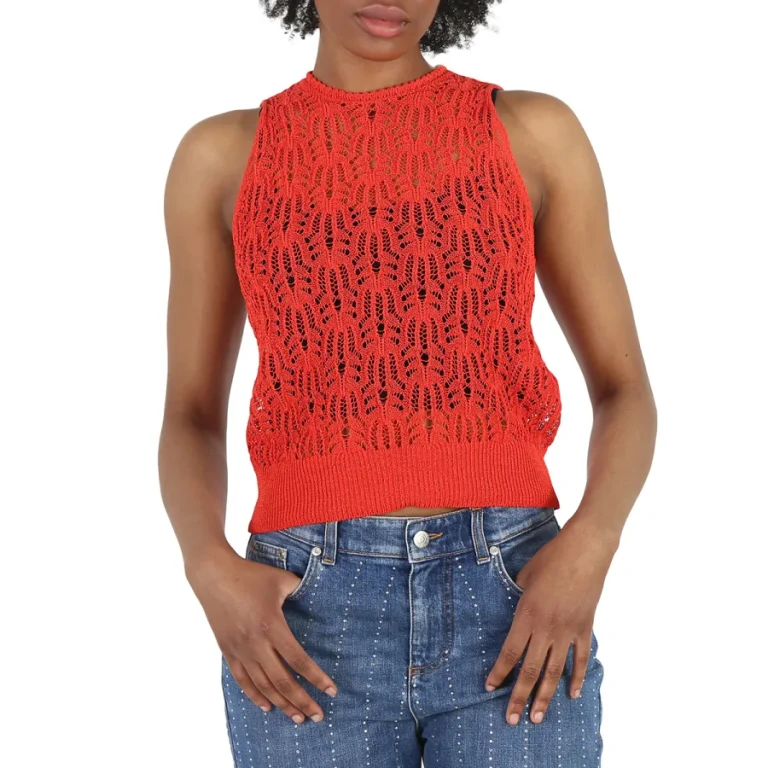 Stella Mccartney Ladies Bright Red Pointelle Stitch Top