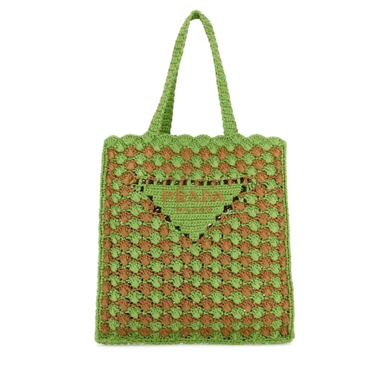 Prada Two-Tone Raffia Shopping Bag