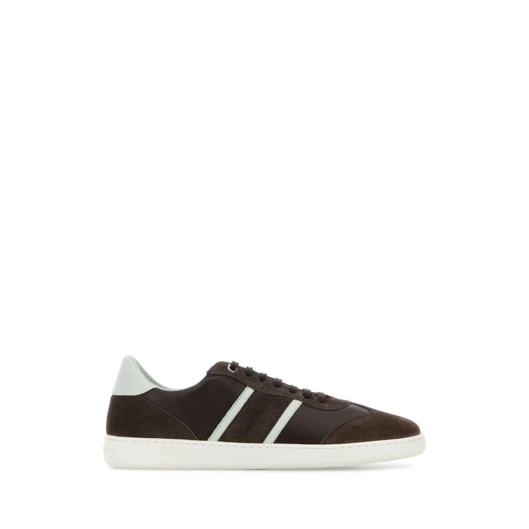 Ferragamo Dark Brown Suede And Leather Achille Sneakers