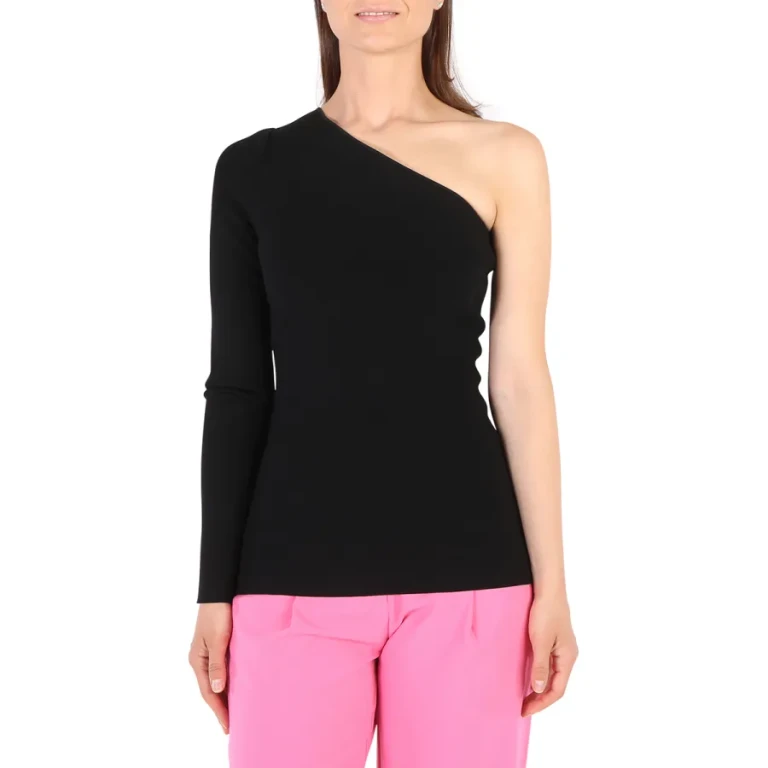 Victoria Beckham Ladies Black One Shoulder Ribbed Top