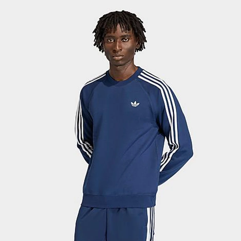 adidas Men's Originals 3-Stripes Crewneck Sweatshirt in Night Indigo Size: Small