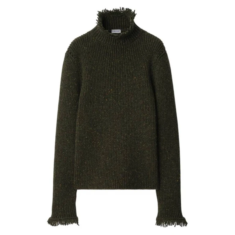 Burberry Fringed Rib-Knit Wool Sweater
