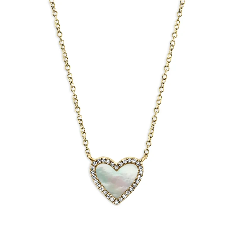 14K Yellow Gold Kate Mother of Pearl & Diamond Heart Pendant Necklace, 18