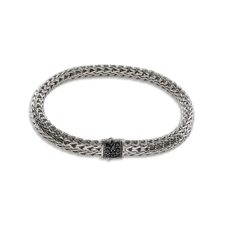 John Hardy Sterling Silver Icon Bracelet with Pave Black Sapphire, 6.5mm