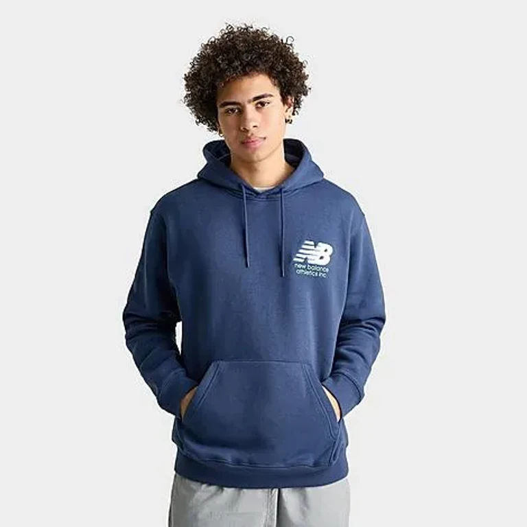 New Balance Men's Athletics Chenille Fleece Pullover Hoodie in NB Blue/Teal/White Size: Small