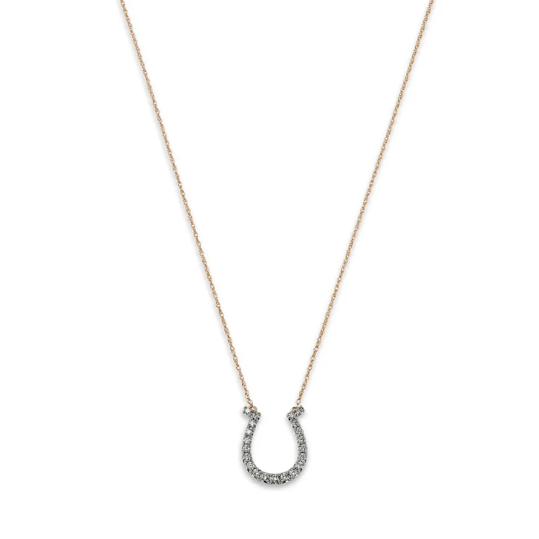 Diamond Horseshoe Pendant Necklace in 14K White & Yellow Gold, 0.25 tcw