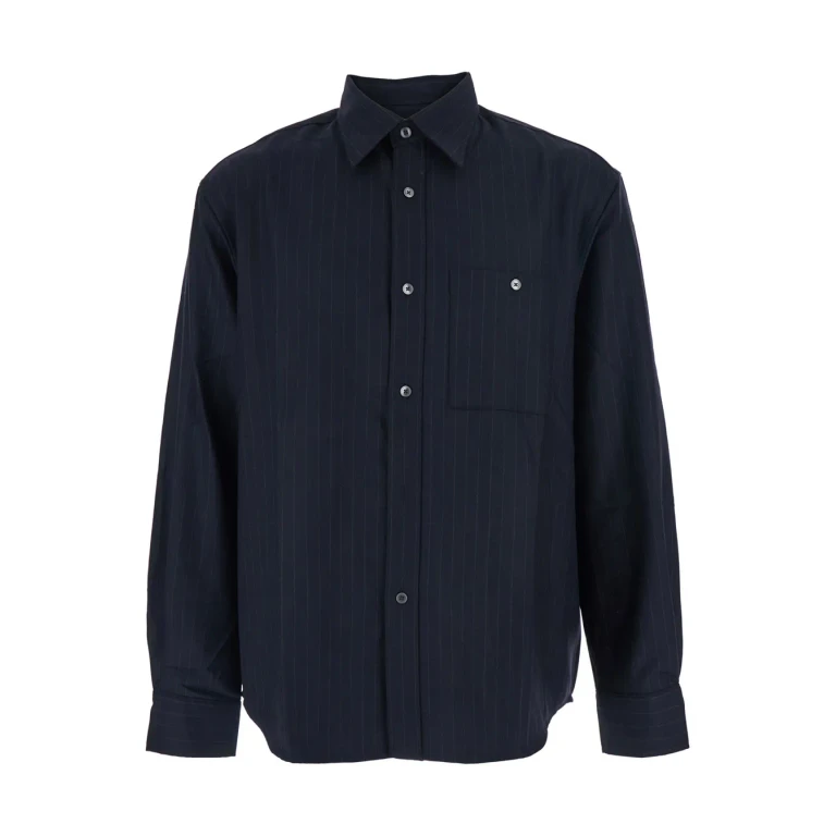 Tonywack Blue Pinstriped Shirt With Pointed Collar In Wool Blend Man