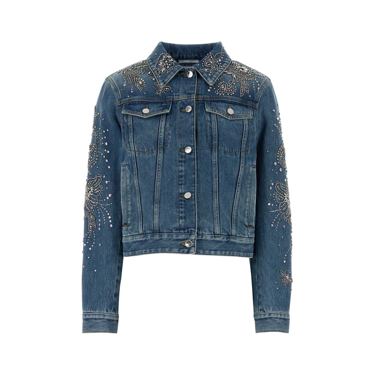 Gucci Denim Jacket Blueandbeigestripes Maglie - Women