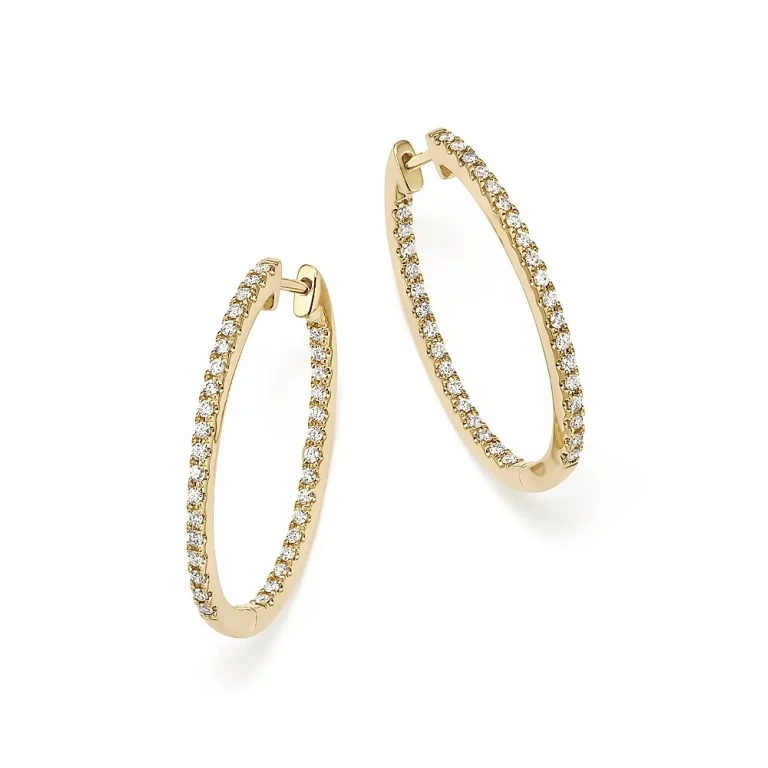 Diamond Oval Hoops in 14K Yellow Gold, .60 tcw