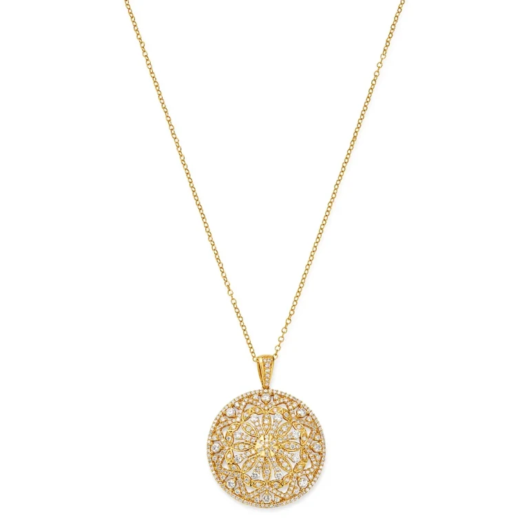 Diamond Medallion Pendant Necklace in 14K Yellow Gold, 1.50 tcw
