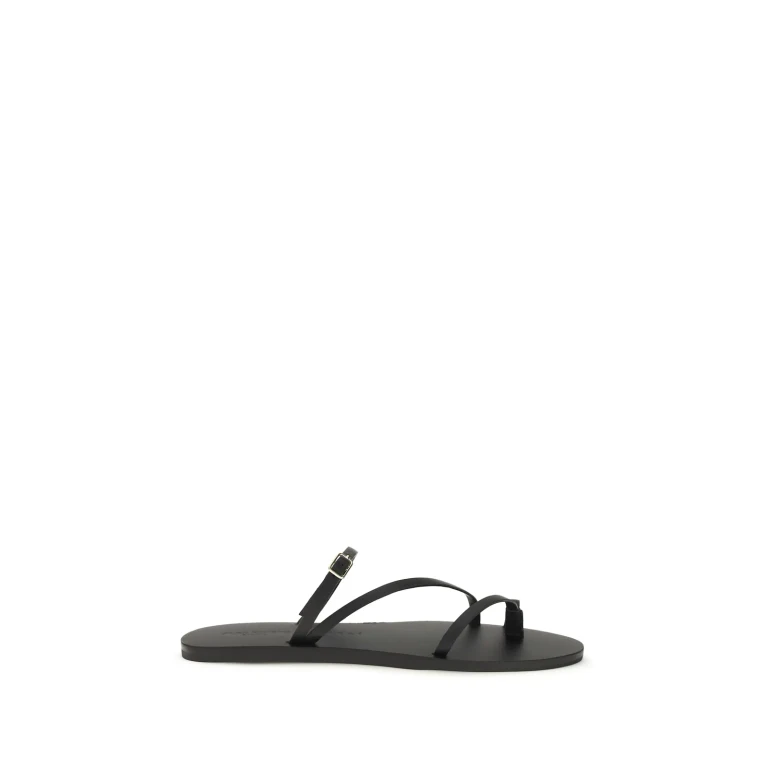 Giorgia Calfskin Leather Thong Sandals with Ankle Strap (M52Y0BLACK)