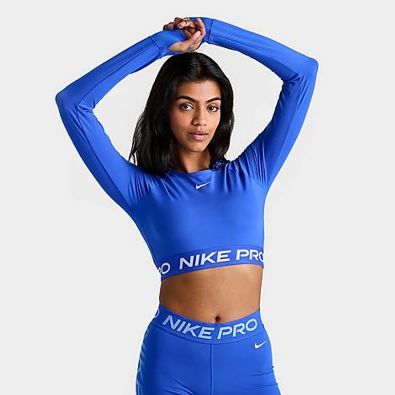 Nike Women's Pro 365 Dri-FIT Cropped Long-Sleeve T-Shirt in Hyper Royal Size: XS